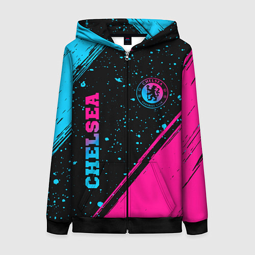 Женская толстовка на молнии Chelsea - neon gradient: надпись, символ / 3D-Черный – фото 1