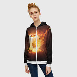 Толстовка на молнии женская Футбольный мяч огонь, цвет: 3D-белый — фото 2