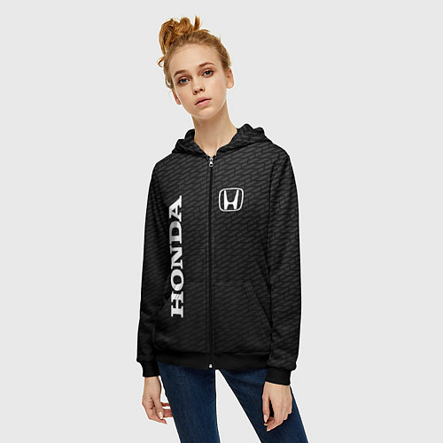 Женская толстовка на молнии Honda карбон / 3D-Черный – фото 3