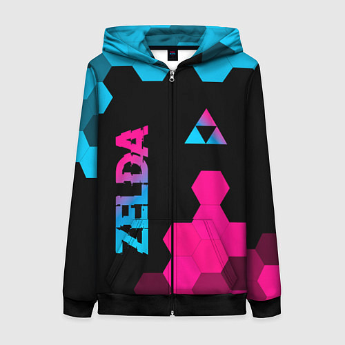 Женская толстовка на молнии Zelda - neon gradient: надпись, символ / 3D-Черный – фото 1