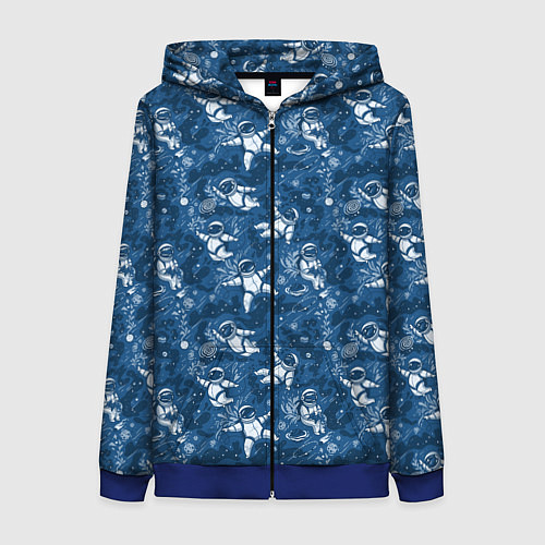 Женская толстовка на молнии Космонавт с котом / 3D-Синий – фото 1