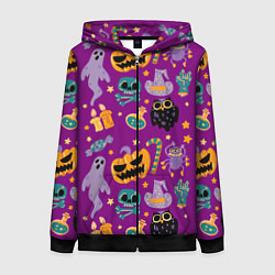 Толстовка на молнии женская Happy Halloween - holiday pattern, цвет: 3D-черный
