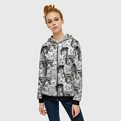 Толстовка на молнии женская Разные девушки Ахегао, цвет: 3D-черный — фото 2