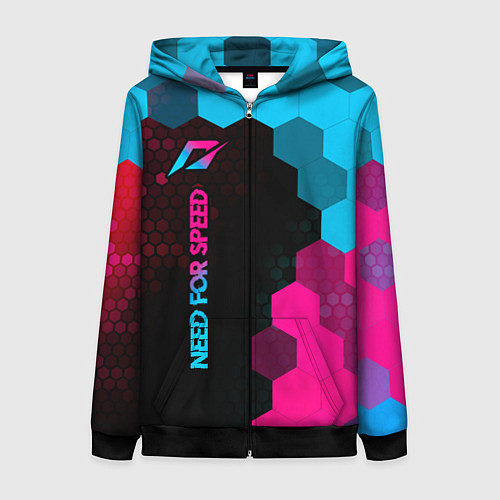 Женская толстовка на молнии Need for Speed - neon gradient: по-вертикали / 3D-Черный – фото 1