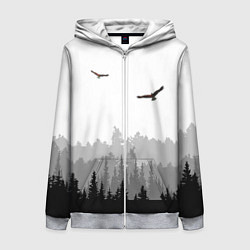 Толстовка на молнии женская Птицы над лесом, цвет: 3D-меланж