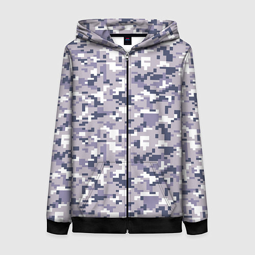 Женская толстовка на молнии Камуфляж ACUpat серый пиксель / 3D-Черный – фото 1