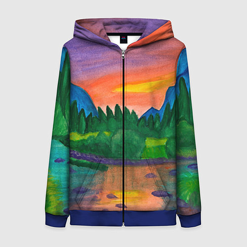 Женская толстовка на молнии Закат на реке / 3D-Синий – фото 1