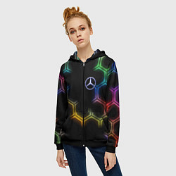 Толстовка на молнии женская Mercedes - neon pattern, цвет: 3D-черный — фото 2
