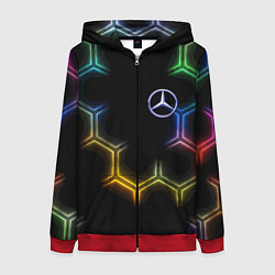 Женская толстовка на молнии Mercedes - neon pattern