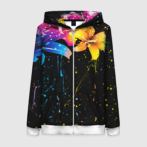 Женская толстовка на молнии Цветные лилии / 3D-Белый – фото 1