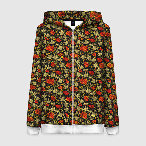 Женская толстовка на молнии Хохлома - красные ягоды / 3D-Белый – фото 1