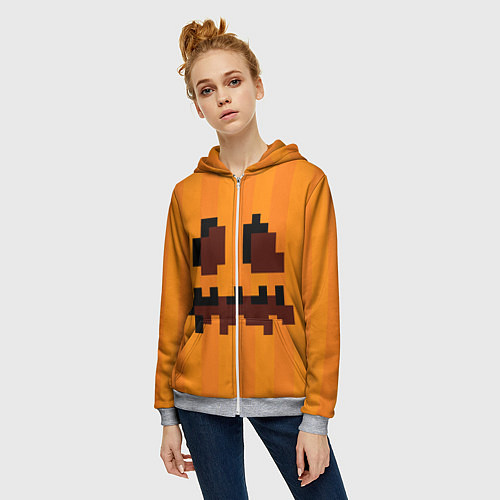 Женская толстовка на молнии Тыква - Майнкрафт - Хеллоуин / 3D-Меланж – фото 3