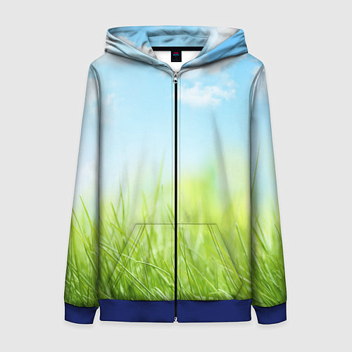Женская толстовка на молнии Зелень и небо / 3D-Синий – фото 1