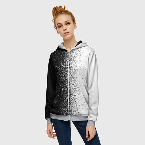 Женская толстовка на молнии Брызги красок - Черно-белый / 3D-Меланж – фото 3