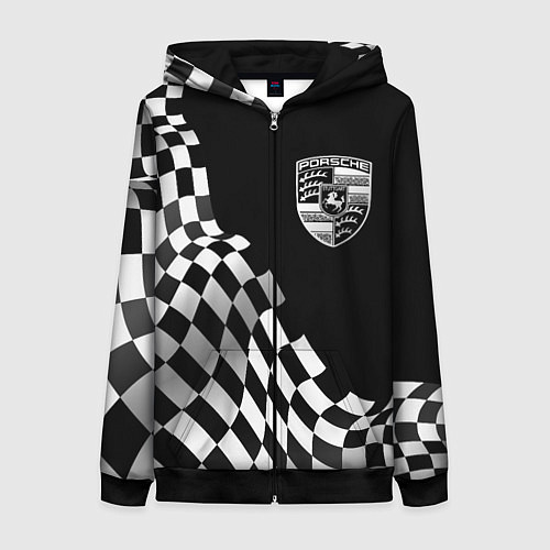 Женская толстовка на молнии Porsche racing flag / 3D-Черный – фото 1