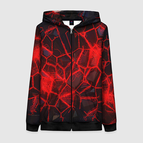 Женская толстовка на молнии Кристаллы в красных нитях / 3D-Черный – фото 1
