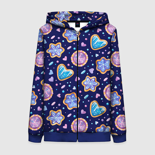 Женская толстовка на молнии Новогоднее печение / 3D-Синий – фото 1