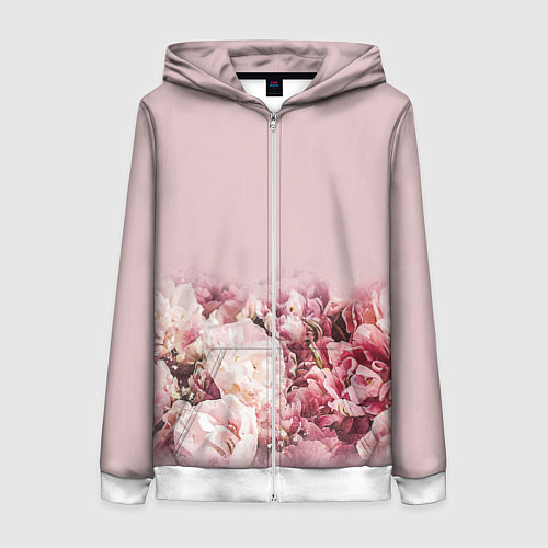 Женская толстовка на молнии Нежные розовые цветы в букете / 3D-Белый – фото 1