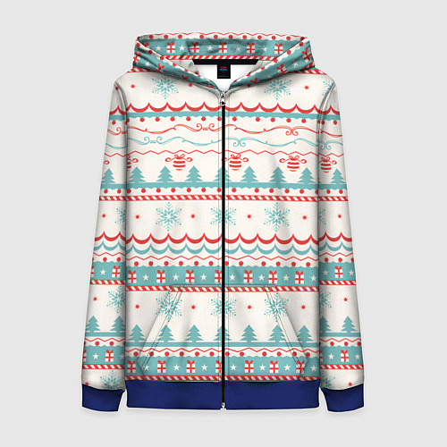 Женская толстовка на молнии Новогодний свитер, но без оленей / 3D-Синий – фото 1