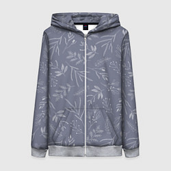 Толстовка на молнии женская Минималистичный растительный узор на серо-голубом, цвет: 3D-меланж