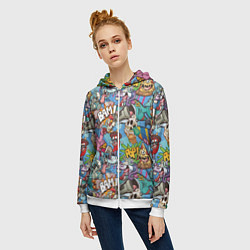 Толстовка на молнии женская Сумасшедший поп-арт, цвет: 3D-белый — фото 2
