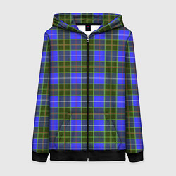 Толстовка на молнии женская Ткань Шотландка сине-зелёная, цвет: 3D-черный