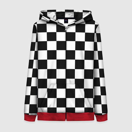 Женская толстовка на молнии Шахматные клетки - текстура / 3D-Красный – фото 1