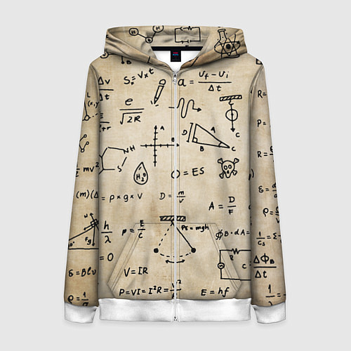 Женская толстовка на молнии Научные формулы на старой бумаге / 3D-Белый – фото 1