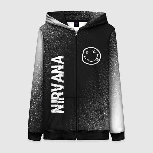 Женская толстовка на молнии Nirvana glitch на темном фоне: надпись, символ / 3D-Черный – фото 1