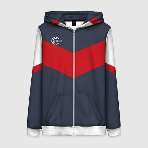 Женская толстовка на молнии FIRM темно-синий с красной полосой / 3D-Белый – фото 1