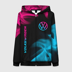 Толстовка на молнии женская Volkswagen - neon gradient: надпись, символ, цвет: 3D-черный