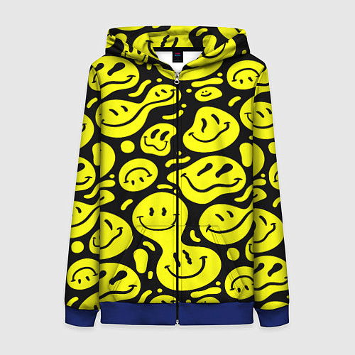 Женская толстовка на молнии Кислотный желтый смайлик / 3D-Синий – фото 1