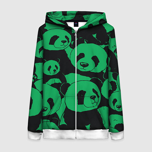 Женская толстовка на молнии Panda green pattern / 3D-Белый – фото 1