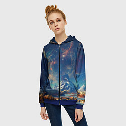 Толстовка на молнии женская Горы и бескрайний космос, цвет: 3D-синий — фото 2