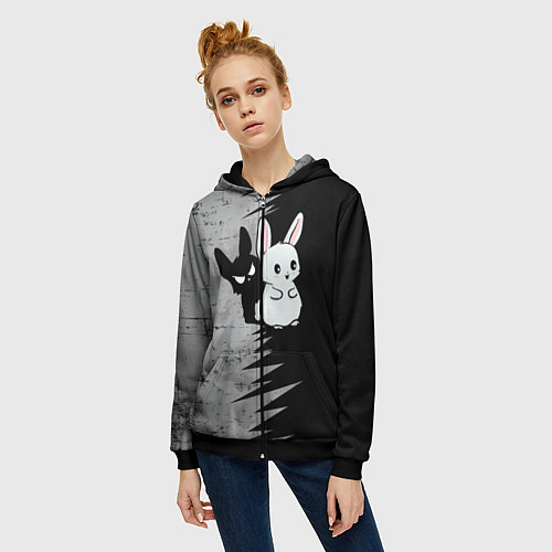 Женская толстовка на молнии Теневой зайка / 3D-Черный – фото 3