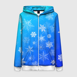 Толстовка на молнии женская Снежинки в небе, цвет: 3D-белый