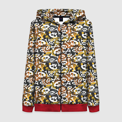 Женская толстовка на молнии Череп и абстрактные фигуры / 3D-Красный – фото 1