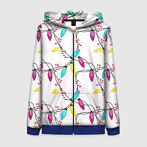 Женская толстовка на молнии Новогодняя гирлянда белая / 3D-Синий – фото 1