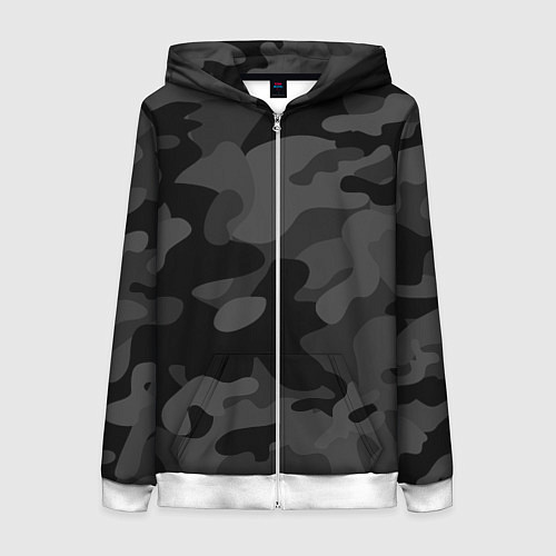Женская толстовка на молнии Черный ночной камуфляж / 3D-Белый – фото 1