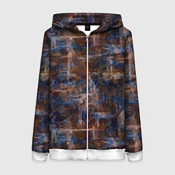 Толстовка на молнии женская Коричневый с синим абстрактный гранжевый, цвет: 3D-белый