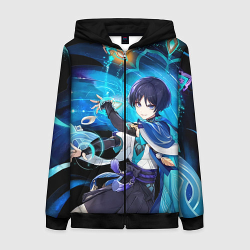 Женская толстовка на молнии Странник: Genshin impact / 3D-Черный – фото 1