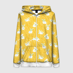 Женская толстовка на молнии Кролики на пшеничном поле