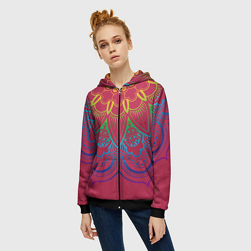 Женская толстовка на молнии Viva magenta mandala / 3D-Черный – фото 3