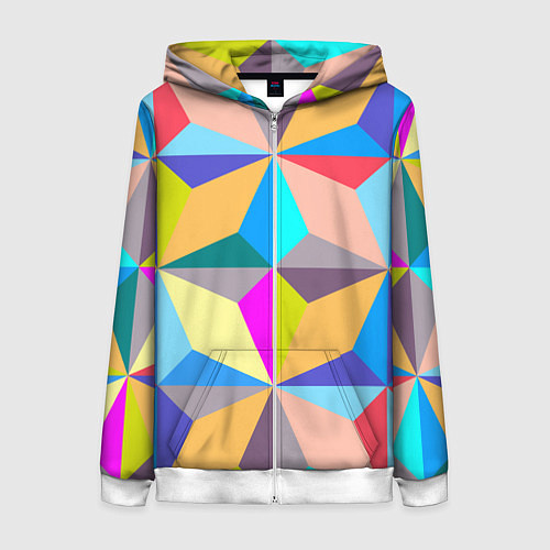 Женская толстовка на молнии Полностью разноцветный ромбический паттерн / 3D-Белый – фото 1