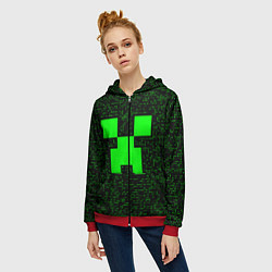 Толстовка на молнии женская Minecraft green squares, цвет: 3D-красный — фото 2