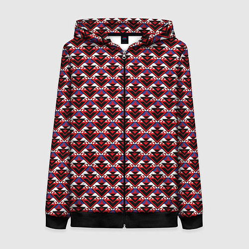 Женская толстовка на молнии Геометрический скандинавский зимний узор / 3D-Черный – фото 1