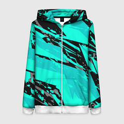 Толстовка на молнии женская Бирюзовая и черная абстракция, цвет: 3D-белый