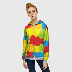 Толстовка на молнии женская Кляксы разноцветные - детский камуфляж, цвет: 3D-меланж — фото 2