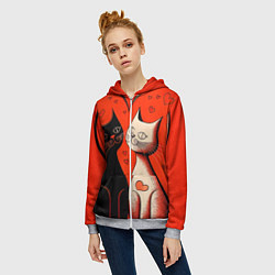 Толстовка на молнии женская Влюблённые кошки на красном фоне, цвет: 3D-меланж — фото 2