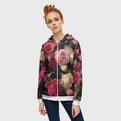 Толстовка на молнии женская Нежные кустовые розы, цвет: 3D-белый — фото 2